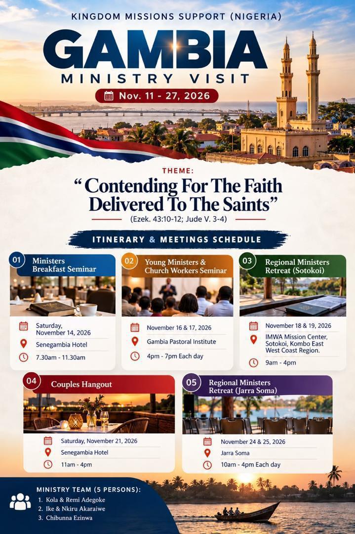 GAMBIA MINISTRY VISIT November 11–27, 2026.